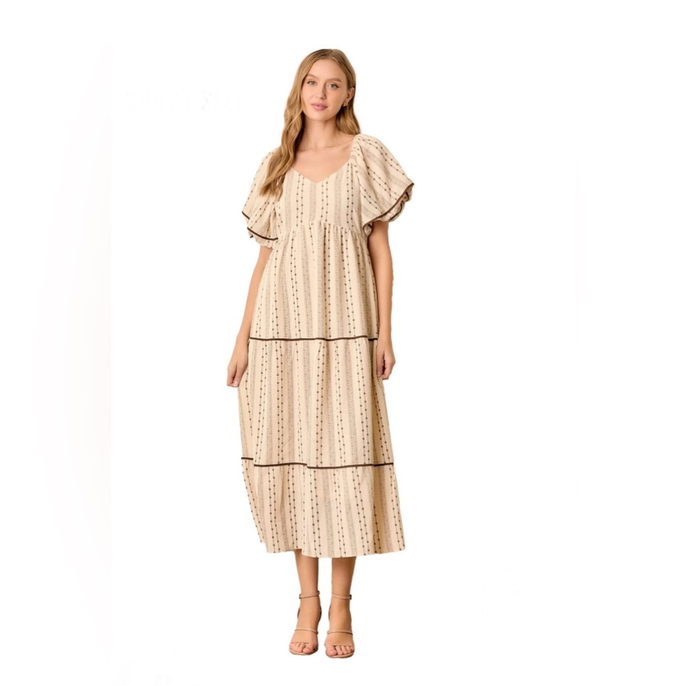 NEW Polagram Brown Lace Floral Tiered Maxi Dress - Picture 5 of 8